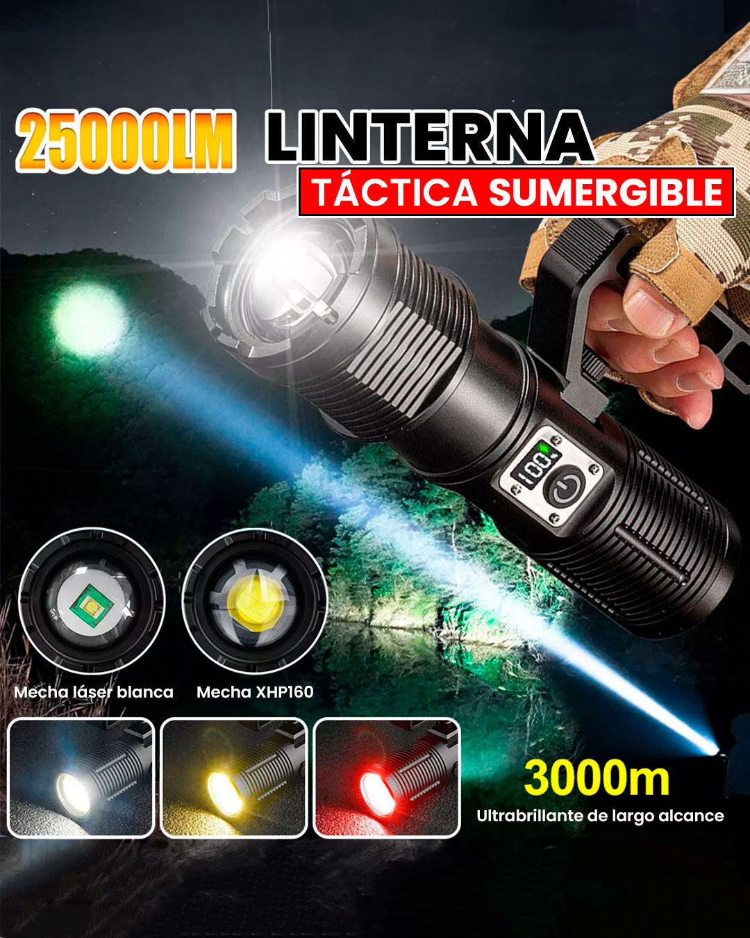 LINTERNA TÁCTICA SUMERGIBLE🔦💧
