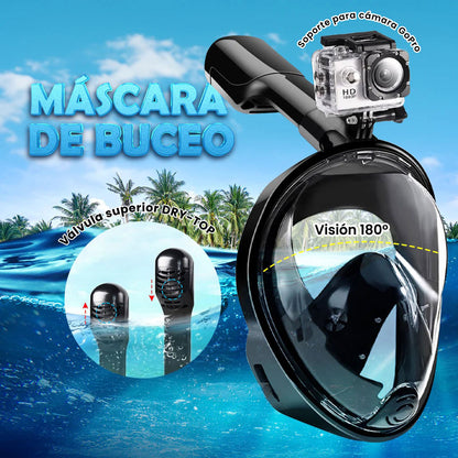 Careta Snorkel® – Máscara de Snorkel 180° con Respiración Total y Antivaho🌊